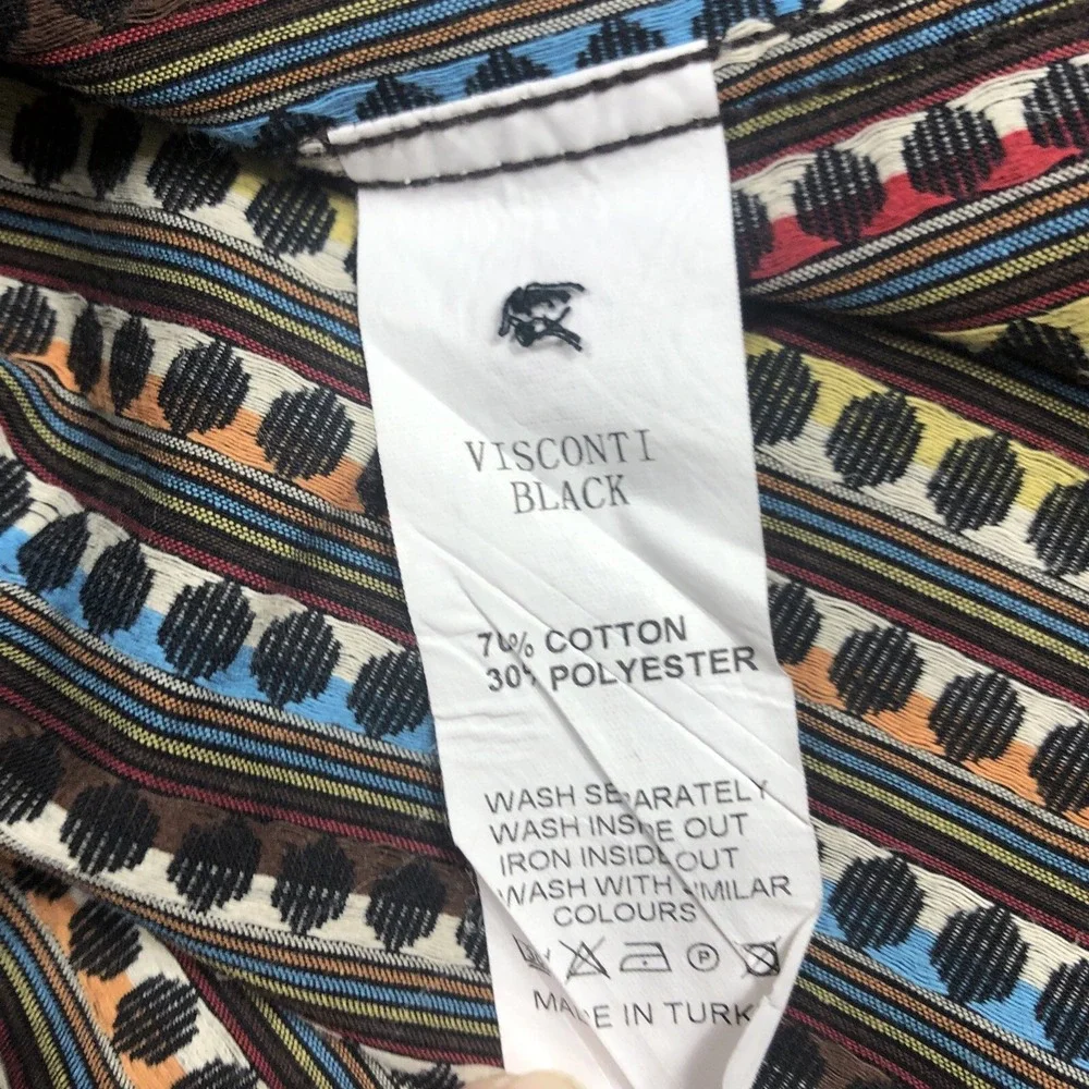 Visconti Black Shirt Mens MED Striped Multicolor Button Up Long Sleeve Geometric